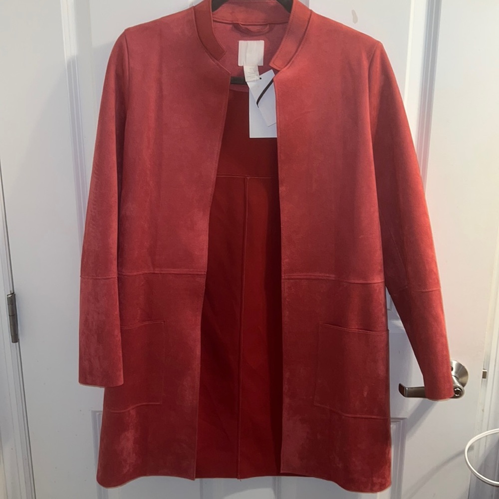 Pink faux suede long coat